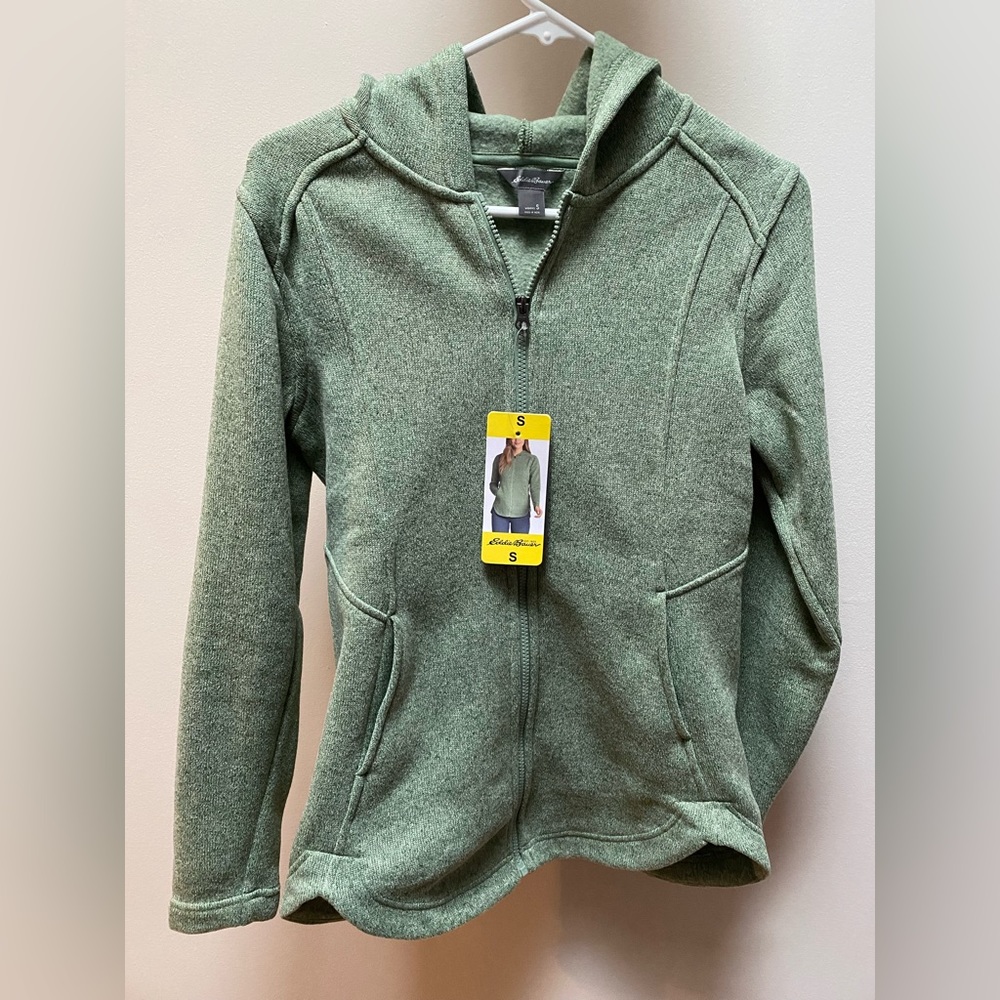 Eddie Bauer full zip, fleece, light green hoodie — size small